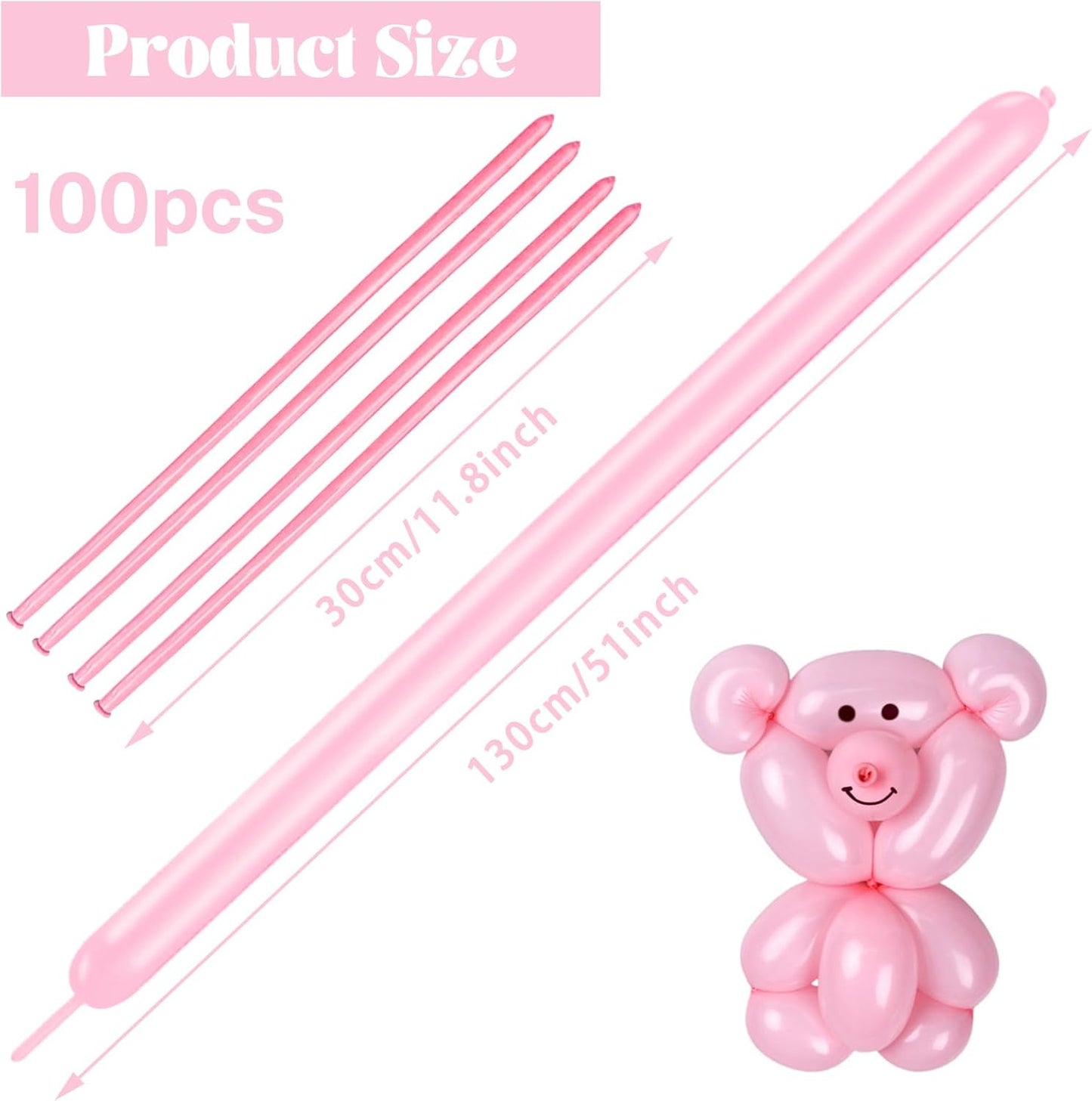 260 Long Balloons 100 Pack Pastel Pink Twisting Animal Balloons Thickening Latex Modeling Long Magic Balloons for Animal Model Weddings Birthdays Festival Party Decorations