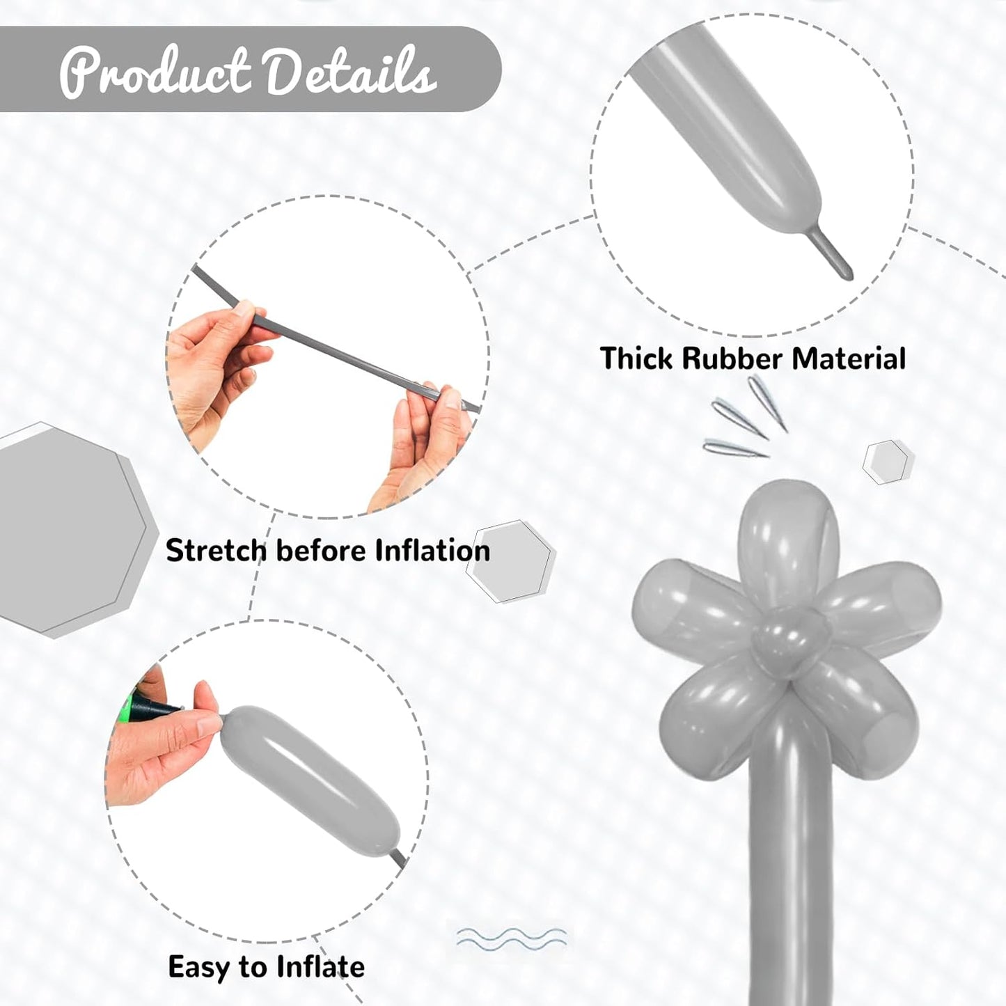 100Pcs Silver Grey 260 Balloons, Long Balloon for Tying Balloon Arch, Long Skinny Balloons for Twisting Ballons Animal balloons Birthday Party Wedding Festival Decorations