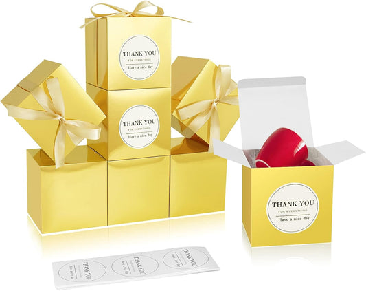 COTOPHER Small Gift Boxes 60 Pack 4x4x4 inches Gold Gift Boxes with Lids for Gifts, Crafting, Wedding Party Favor, Cupcake Boxes, Candy, Bridesmaids Proposal Box with Ribbons and Stickers (Metallic