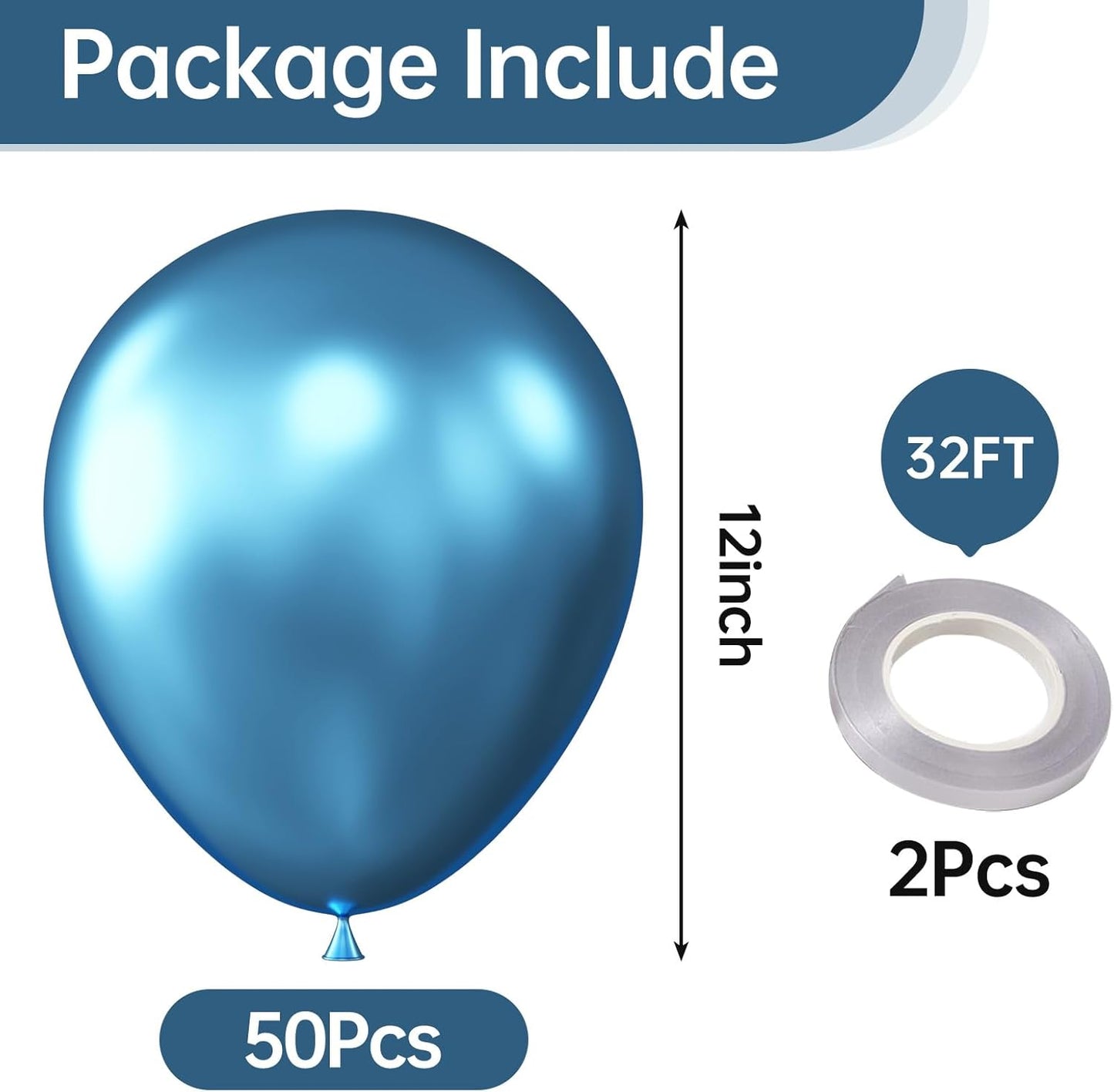 KALOR 12 Inch Metallic Blue Balloons, 50 Pcs Latex Helium Metallic Balloons for Kid's Birthday Party, Baby Shower, Wedding, Graduate Party Decorations