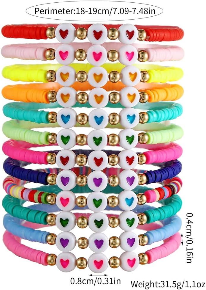 Friendship Bracelets Boho Stackable Bracelets for Women Surfer Heishi Clay Bead Bracelets Stretch Preppy Bracelets Colorful Boho Bracelets for Women