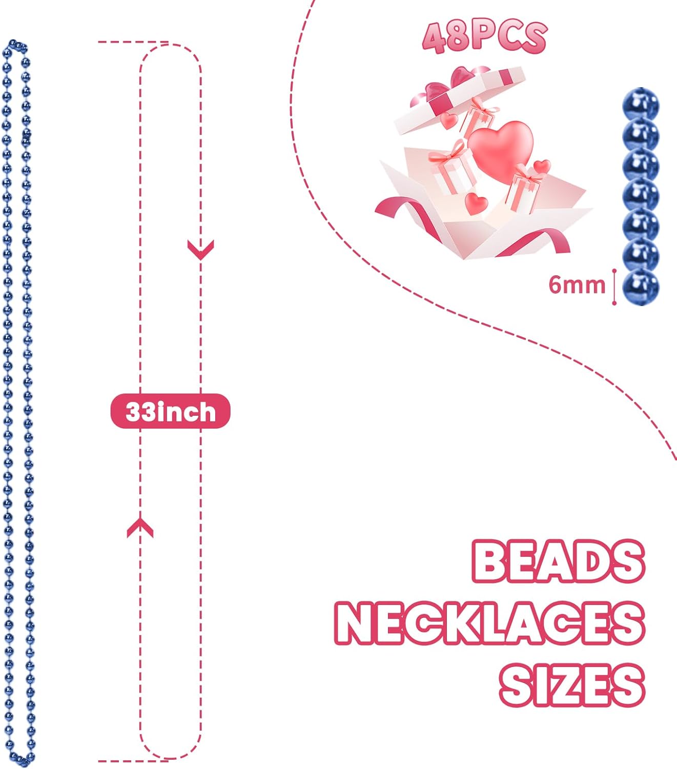 48 Pack Mardi Gras Beads Necklaces, 33 Inch Plastic Beads for Party Favors, Festival Decorations, Parade Throws, Christmas, St. Patrick's Day Celebrations