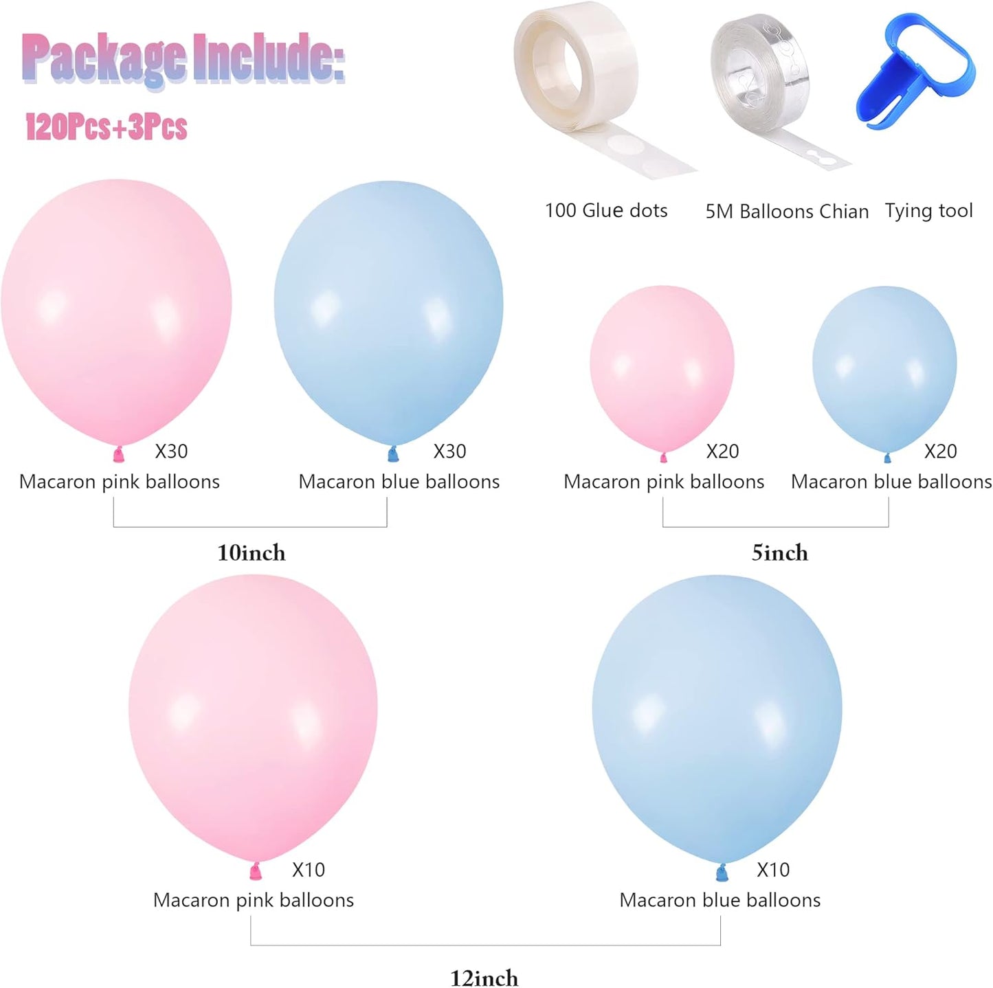 CANREVEL Gender Reveal Pink and Blue Balloons 120 pcs Macaron Blue Pink Latex Balloons Garland Arch kit for Baby Shower Birthday Bridal Shower Wedding Anniversary Party Decorations