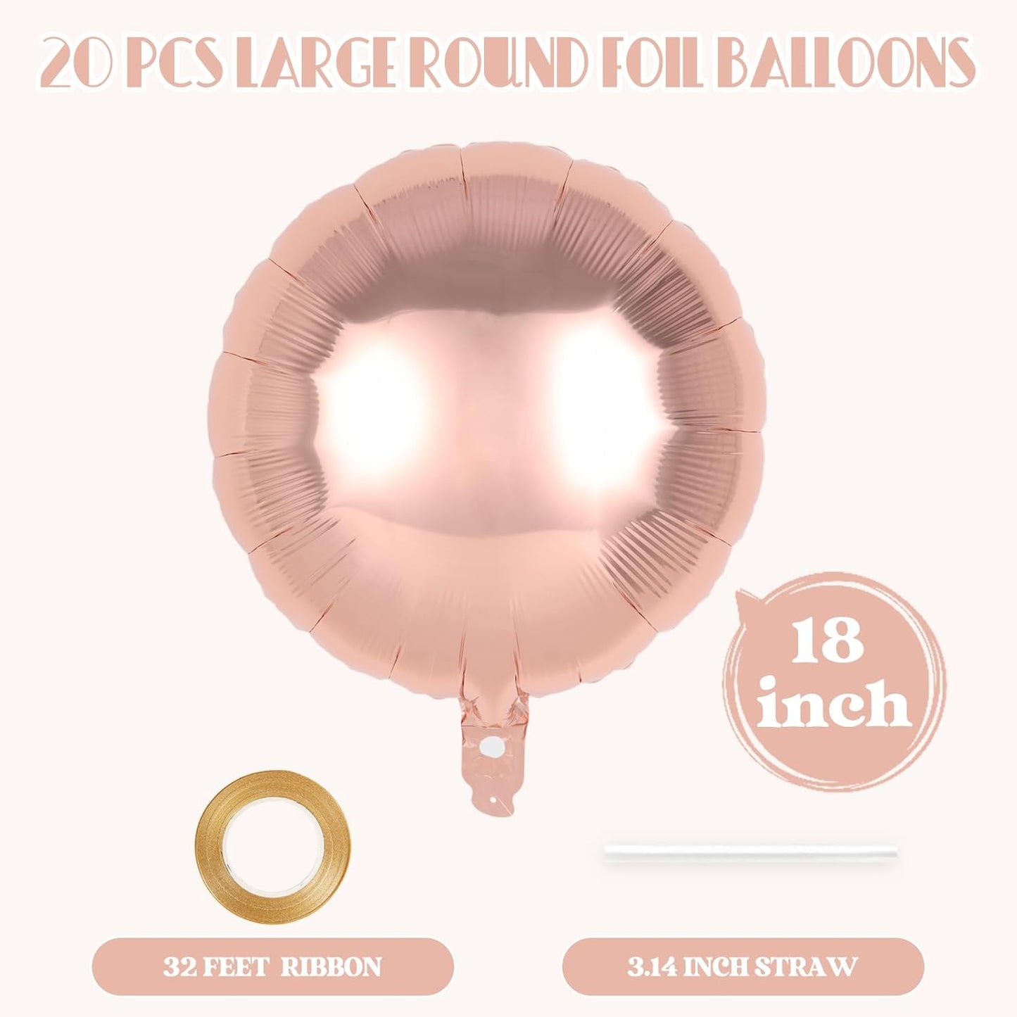 20 Pcs Round Shaped Balloons,18 Inch Round Foil Balloon,Giant Round Mylar Balloon Helium Balloons for Birthday Party Baby Shower Wedding Decorations (Champagne Gold)