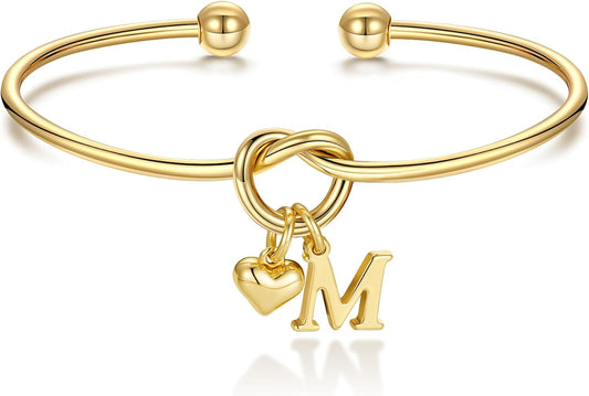 M MOOHAM Christmas Gifts for Women Teen Girls - Knot Initial Bracelets for Women, Bridesmaid Gifts Bridesmaids Proposal Gift Dainty Knot Letter A-Z Heart Initial Bracelet Jewelry Friendship Bracelets
