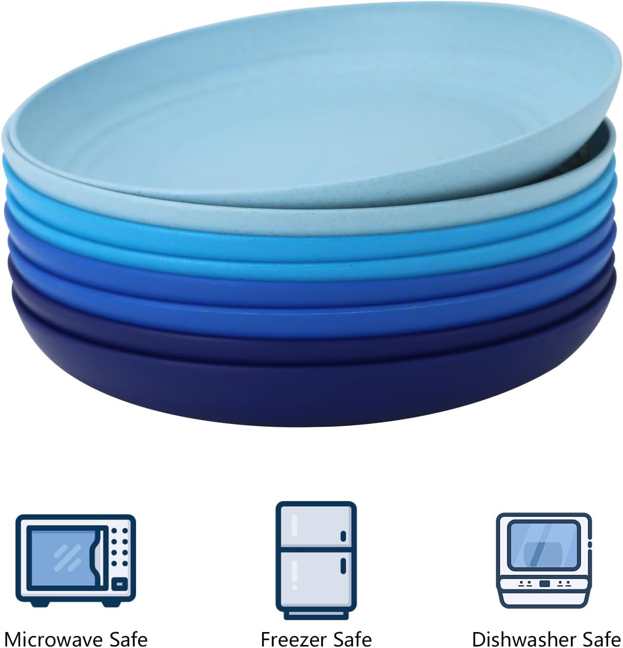 Homienly Dessert Plates Set of 8-8 inch Plate Set Wheat Straw Plates for Kitchen Unbreakable Plate for Dessert, Appetizer,Pancakes, Microwave & Dishwasher Safe Kitchen Essentials(Blue Series)