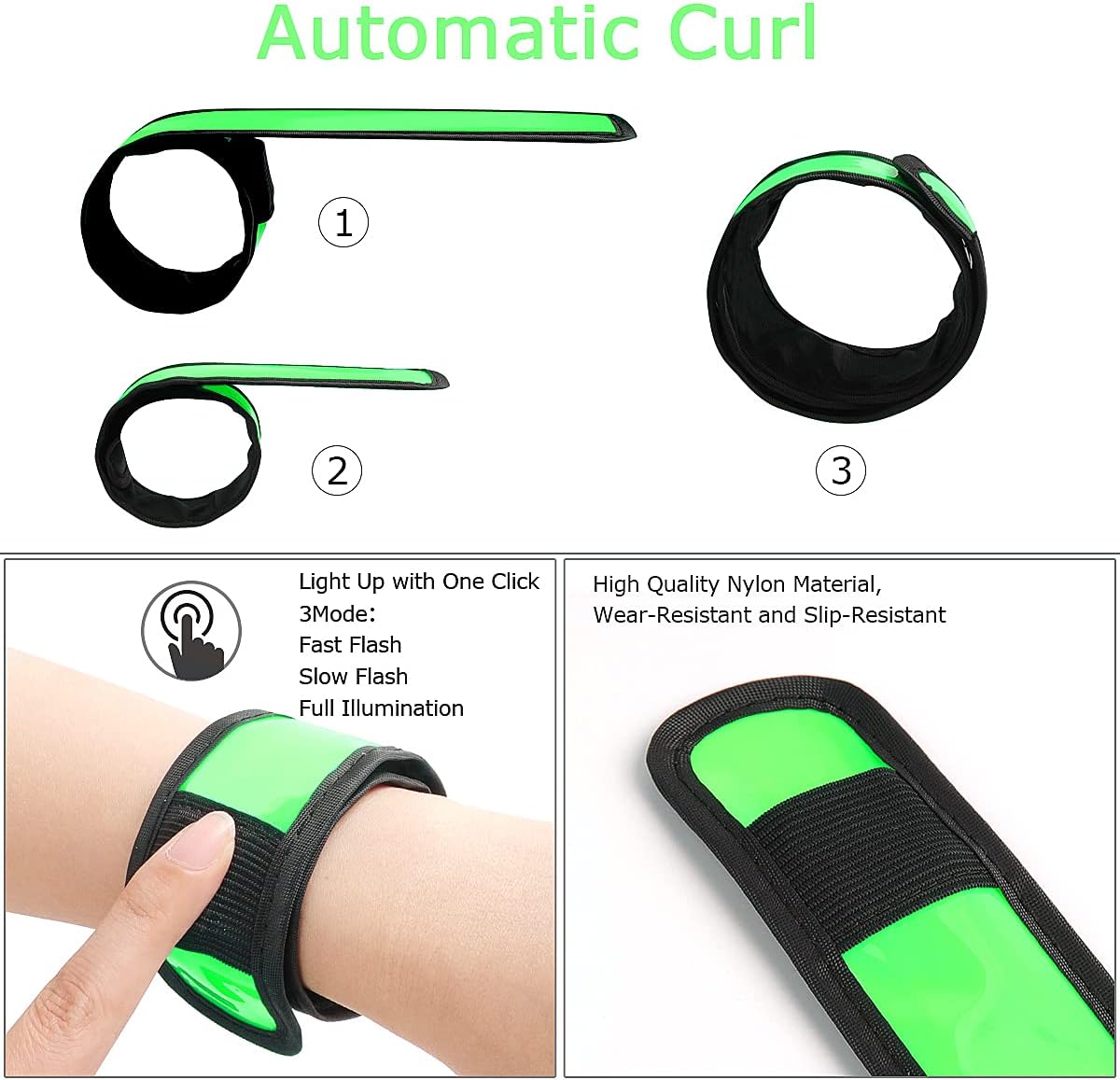 esonstyle Pack of 6 LED Light Up Band Slap Bracelets Night Safety Wrist Band for Cycling Walking Running Concert Camping Outdoor Sports