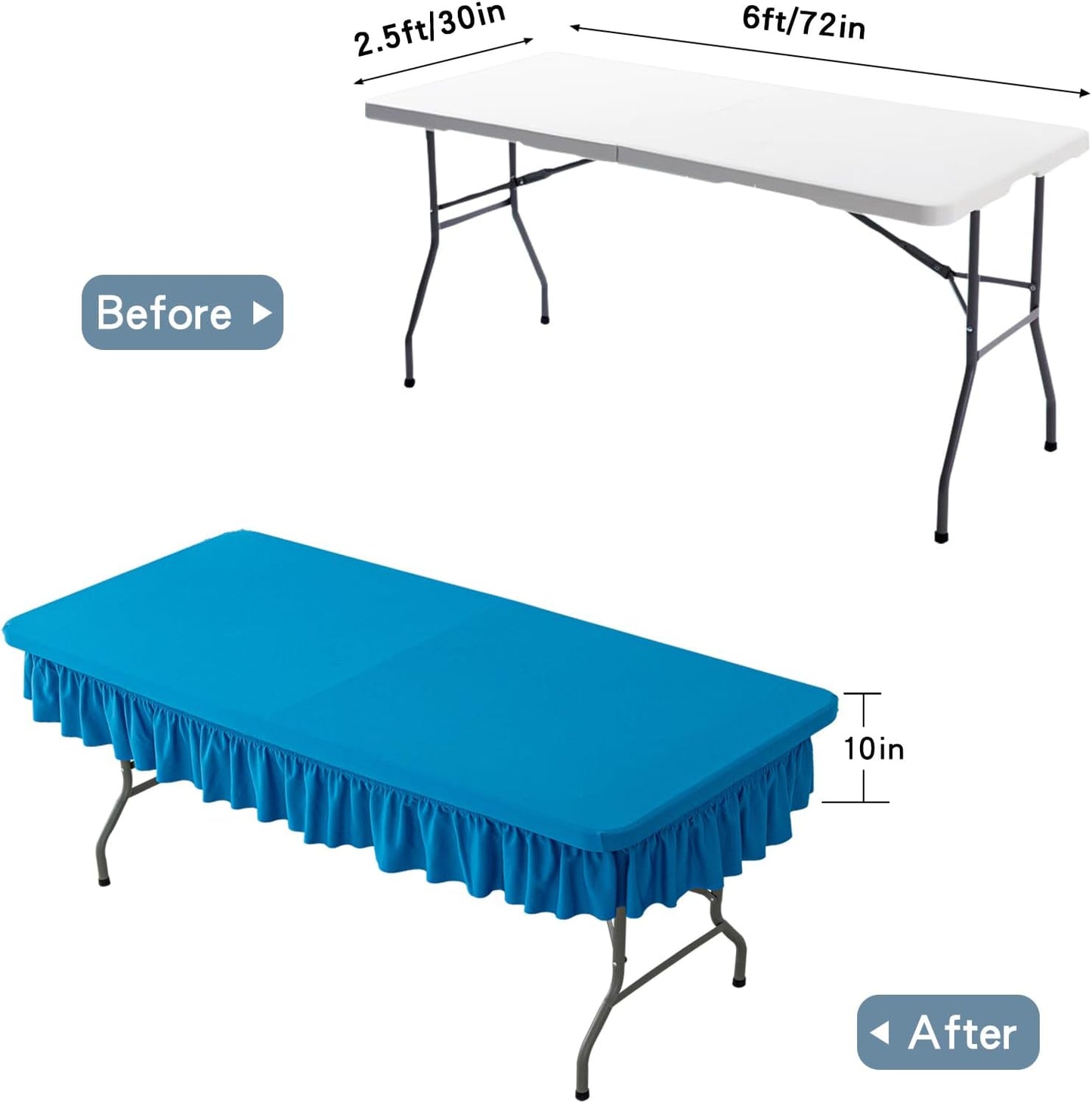 6ft Sky Blue Stretch Tablecloth for Rectangular Tables - Flared Wrap Design, Waterproof, Wrinkle-Resistant, Washable - Ideal for Weddings, Parties, Banquets & Table Protection