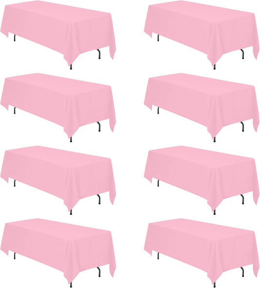 BRILLMAX 8 Pack Pink Tablecloths 70 x 120 Inch for 6ft or 8ft Rectangle Tables - Rectangular Bulk Linen Polyester Fabric Washable Cloth Cover for Wedding Reception Banquet Birthday Party