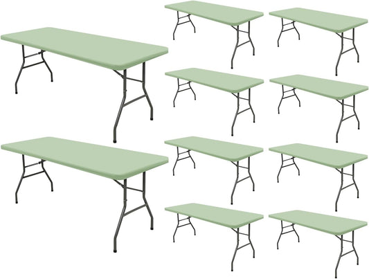 10 Pack Picnic Table Cover Elastic Fitted Outdoor Tablecloths for 8 Foot Rectangle Tables Waterproof Stretch Washable Patio Folding Spandex Table Cloth Camping Banquet Parties (Sage Green,30" x 96")