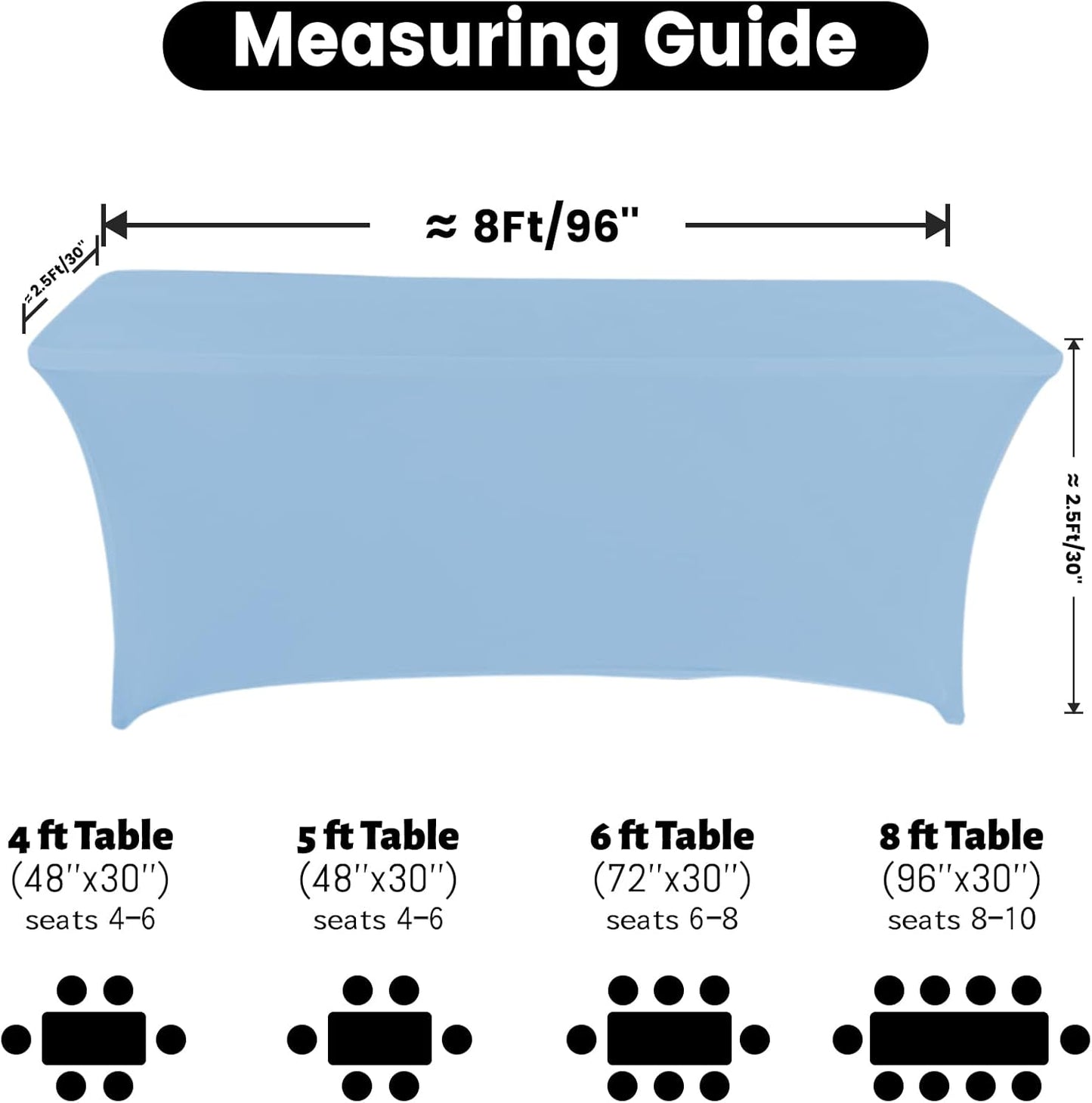 Spandex Table Cover 8 ft. Fitted Polyester Tablecloth Stretch Table Cover Table Topper Open Back - Lightblue