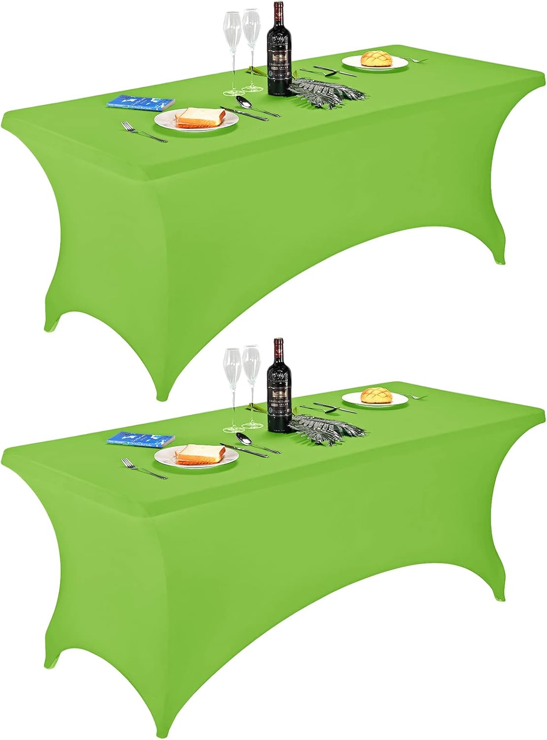 FORLIFE 2Pack Spandex Table Covers，Fitted Tablecloth for Rectangular Tables, Stretch Patio Table Covers, Universal Spandex Table Cover for Wedding, Banquet, Party (6ft, Apple Green)