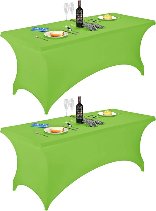 FORLIFE 2Pack Spandex Table Covers，Fitted Tablecloth for Rectangular Tables, Stretch Patio Table Covers, Universal Spandex Table Cover for Wedding, Banquet, Party (6ft, Apple Green)