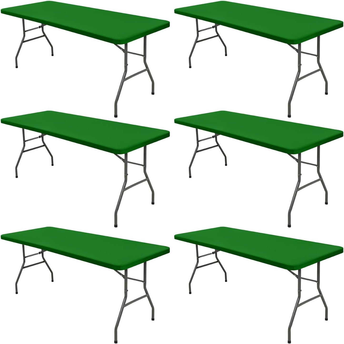 6 Pack Picnic Fitted Table Cover for 6 Foot Tablecloth for Rectangle Tables Waterproof Stretch Washable Folding Indoor and Outdoor Spandex Table Cloth for Camping Banquet and Parties (Green,30" x 72")