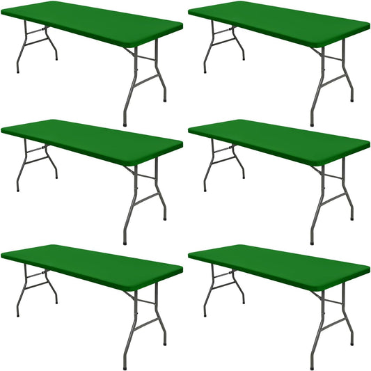 6 Pack Picnic Fitted Table Cover for 8 Foot Tablecloth for Rectangle Tables Waterproof Stretch Washable Folding Indoor and Outdoor Spandex Table Cloth for Camping Banquet and Parties (Green,30" x 96")