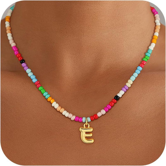 Christmas Gifts for Grandkids Teens Girls - Bubble Colorful Initial Necklaces for Women Teen Girl Trendy Stuff Beaded Initial Necklace Birthday Gifts Stocking Stuffers for Teen Girls Women