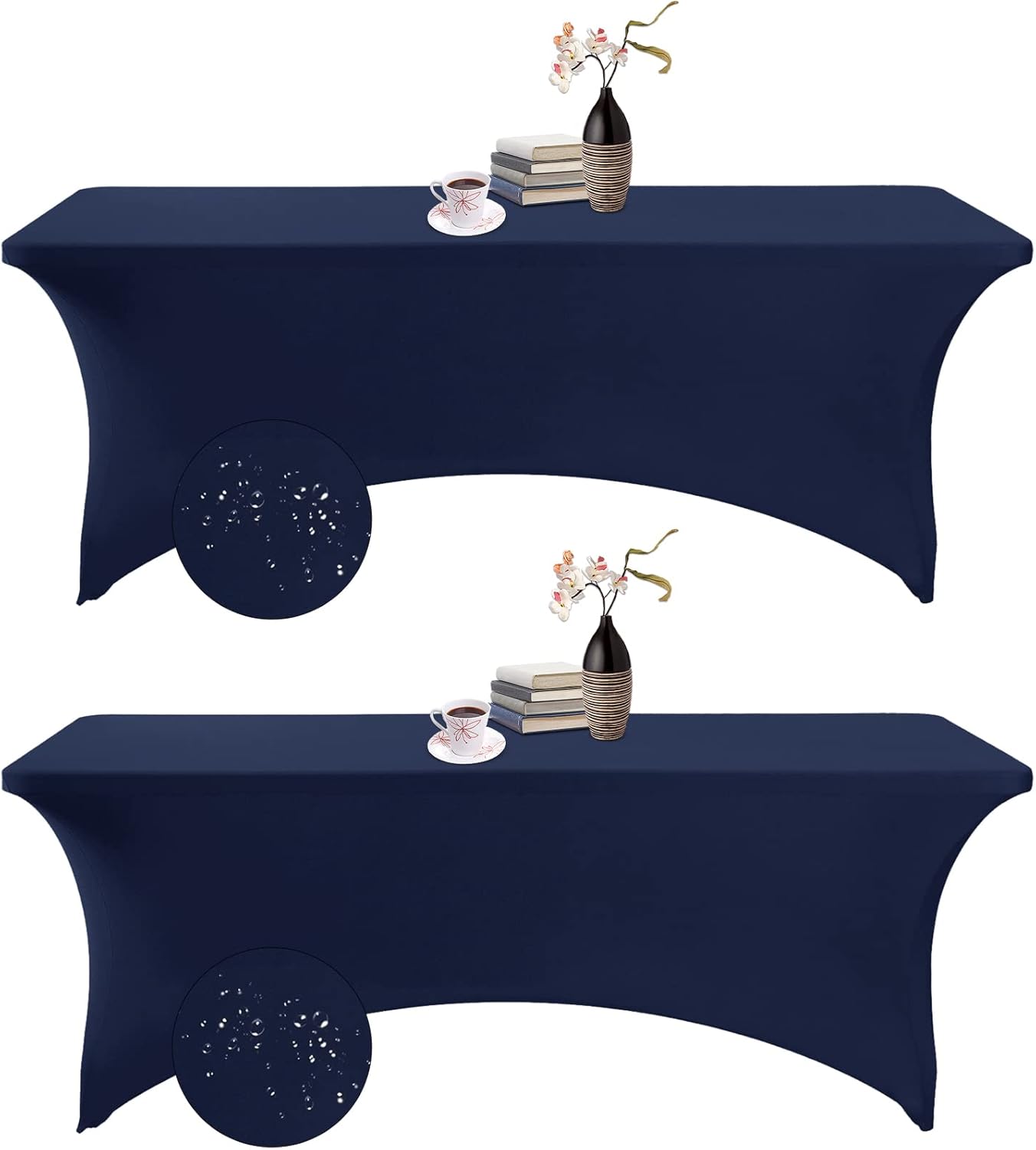 2Pack Spandex Waterproof Table Covers 8ft，Spandex 8ft Waterproof Table Cover for Party,Wedding, Banquet, and Events(Navy)