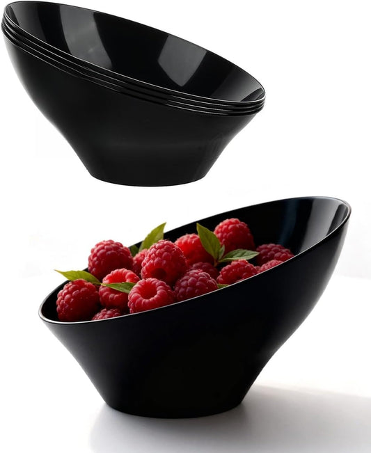BESTVIP 20oz Black Plastic Serving Bowls for Party - 12 Pack Angled Disposable Serving Bowls, Party Bowls for Chips, Snacks, Fruit, Salad - Catering Bowls for Daily Use, Parties, Christmas