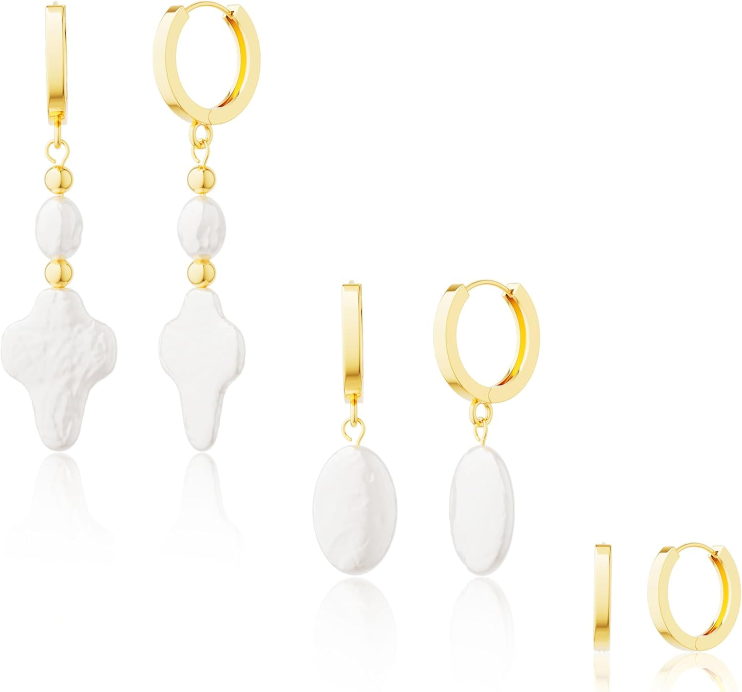 Moodear Gold Earrings for Women No Tarnish - Trendy 14K Gold Plated Pearl Hoop Studs Chain Earrings Stacks for Women Wedding Jewelry Gift