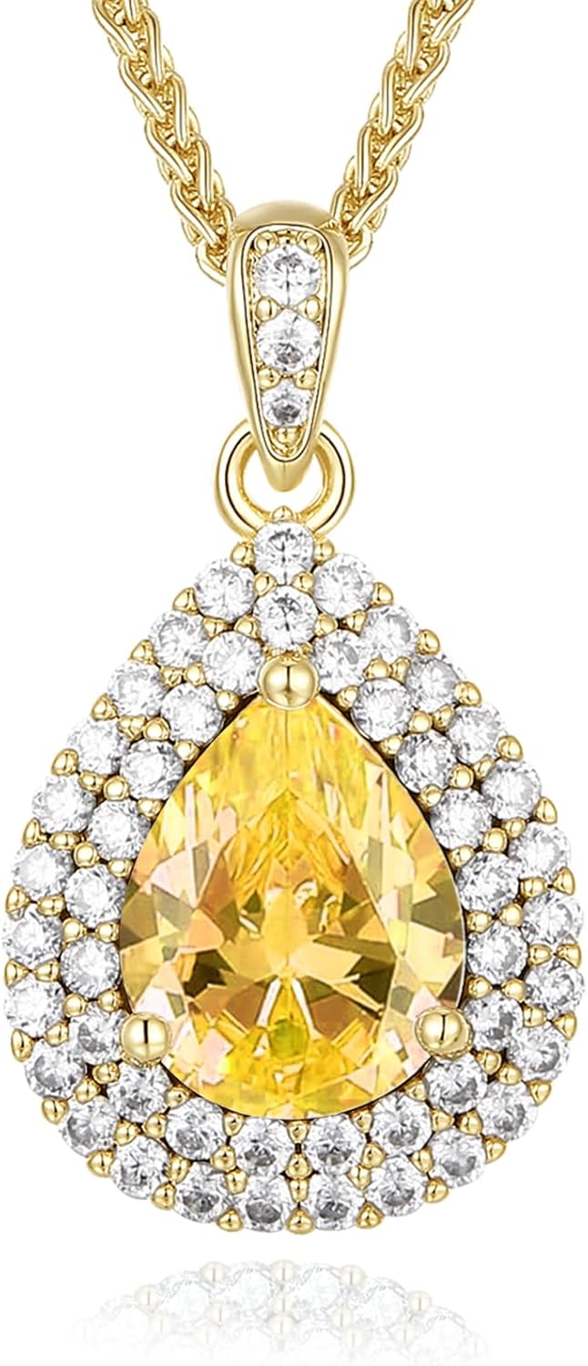 Gold Necklace for Women-Teardrop Birthstone Pendant-18K Gold Plated Chain with Light-Up Gift Box, Jewelry for Women,Anniversary Birthday Gifts for Her Wife Girlfriend Mom,Womens Jewelry