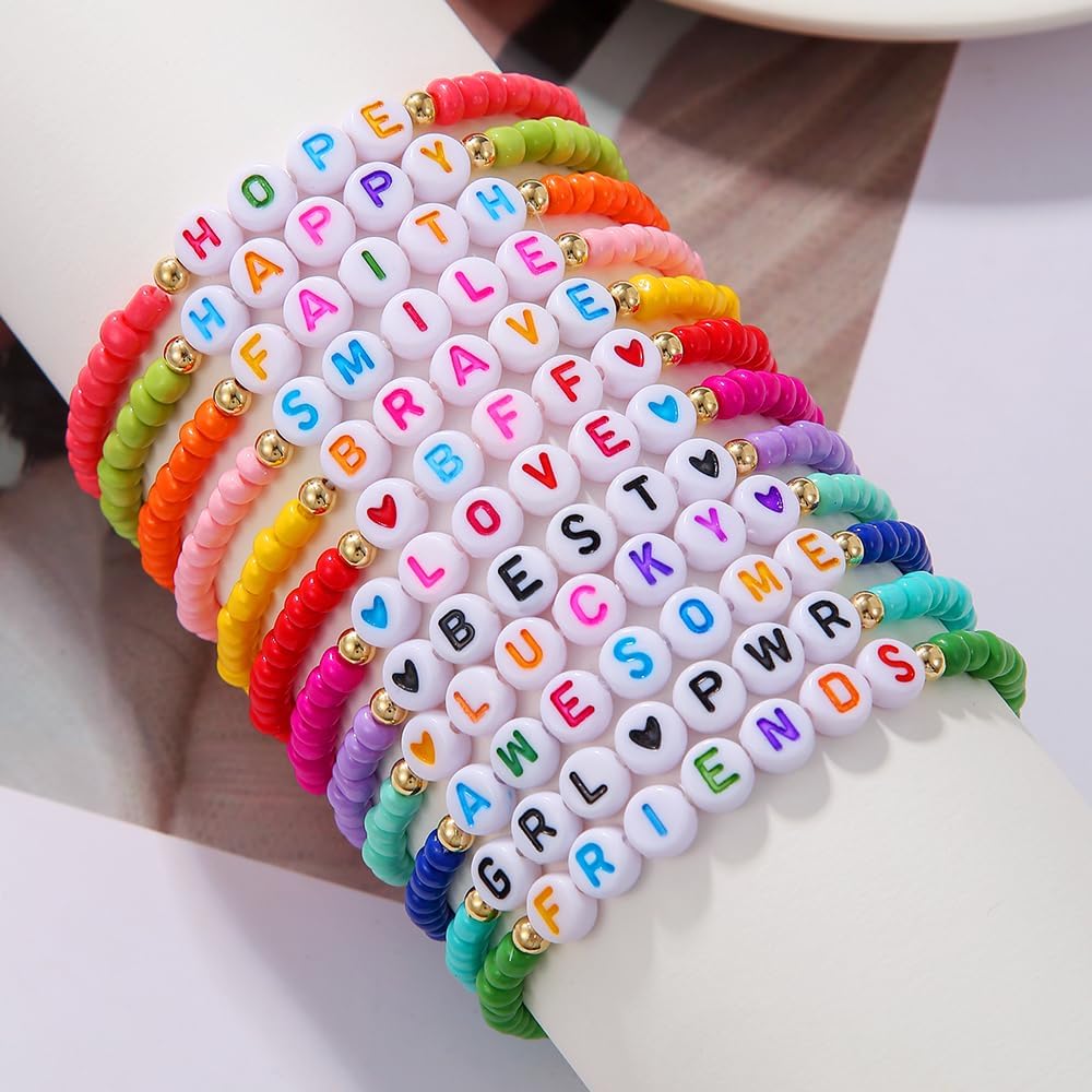 Friendship Bracelets Boho Stackable Bracelets for Women Surfer Heishi Clay Bead Bracelets Stretch Preppy Bracelets Colorful Boho Bracelets for Women