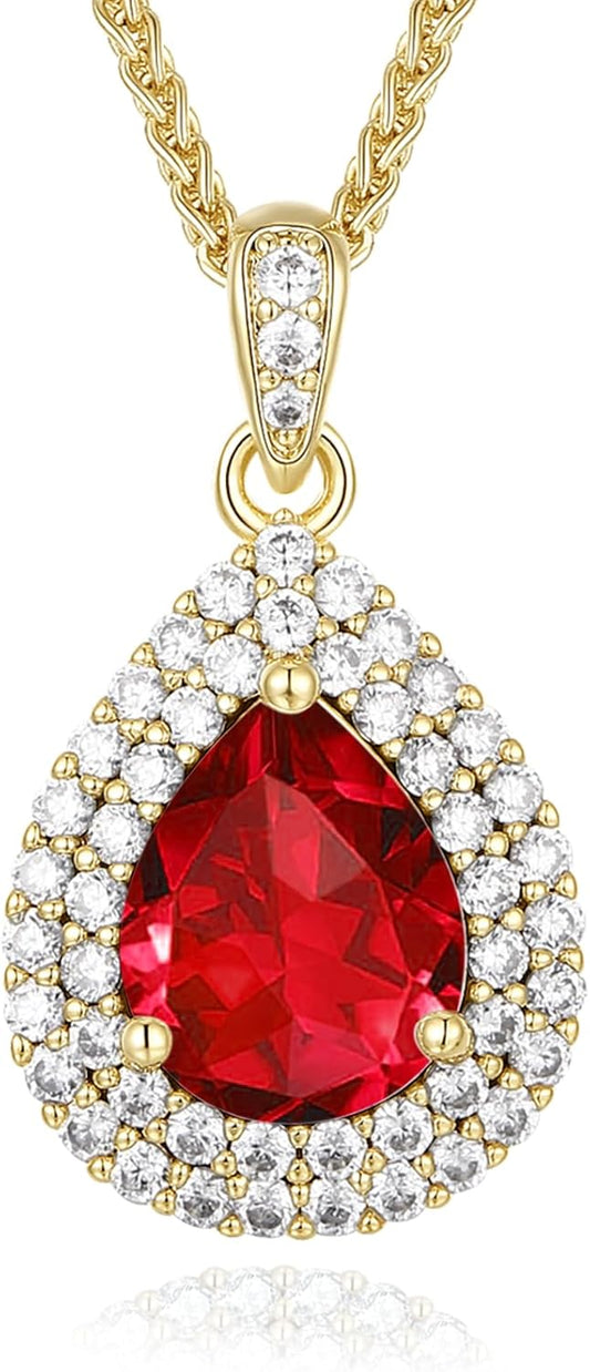 Gold Necklace for Women-Teardrop Birthstone Pendant-18K Gold Plated Chain with Light-Up Gift Box, Jewelry for Women,Anniversary Birthday Gifts for Her Wife Girlfriend Mom,Womens Jewelry