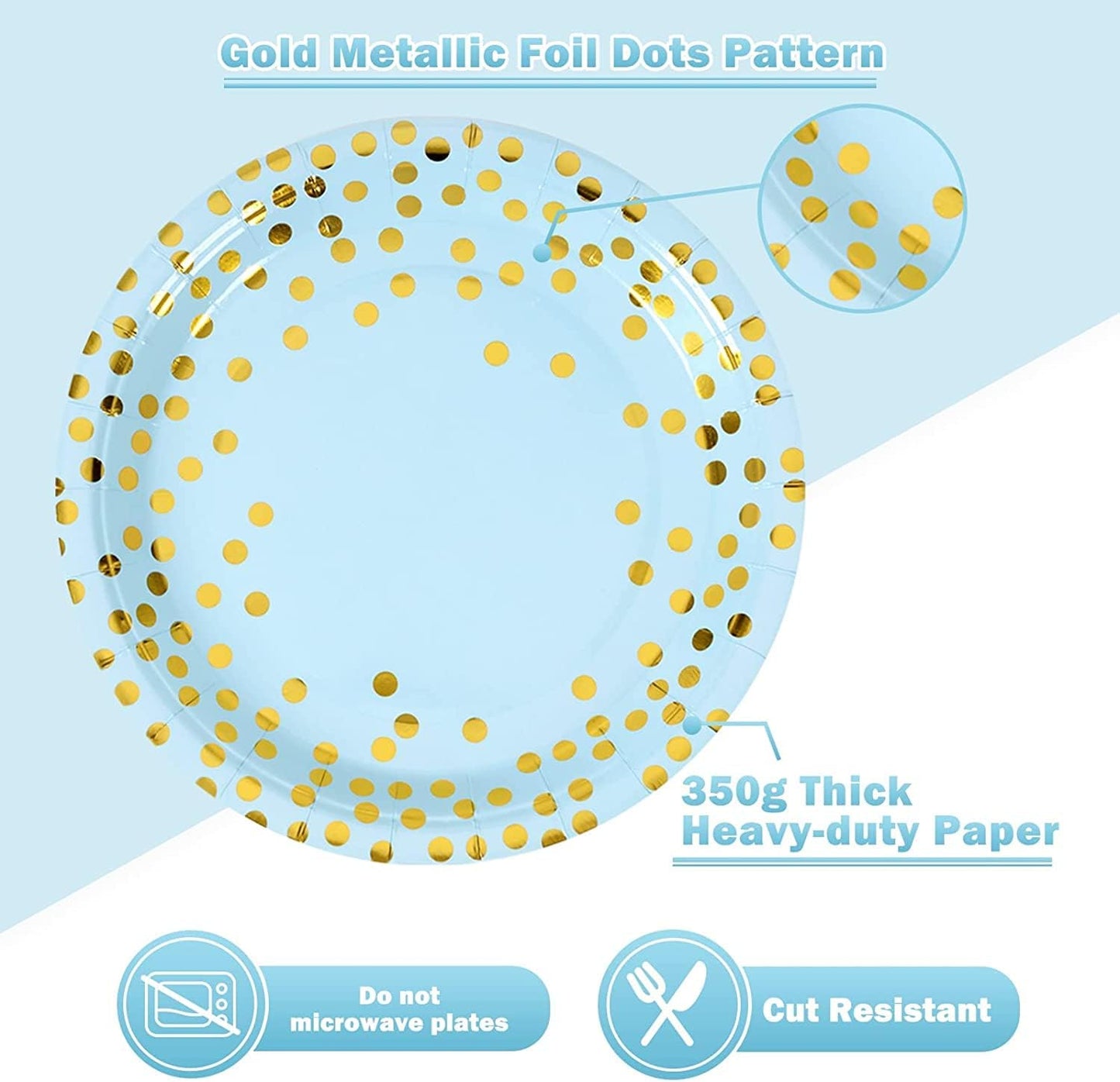 Blue and Gold Paper Plates and Napkins Set -100 x 7'' Dessert plates & 100 x 6.5'' Napkins,Blue Paper Plates for Appetizers,Cakes and Salads,for Birthday,Wedding,Baby Showers,Anniversary(200 PCS)