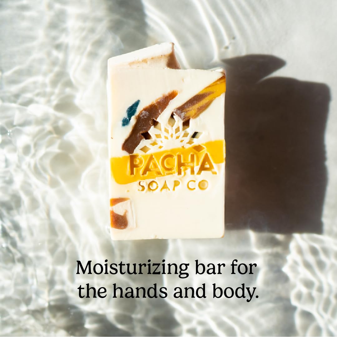 Pacha Soap Co. Bar Soap, Pachafetti, 3-Pack (4 oz ea) - Scents of Lemongrass & Peppermint, Premium, Handcrafted, Hydrating, Natural Face Wash, Hand Cleanser, Body Wash, Soothing Essential Oils