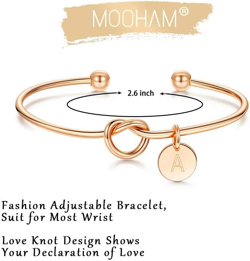 M MOOHAM Gold Initial Bracelets for Women - Dainty Tie the Knot Letter A-Z Initial Bracelet for Women Gold Cuff Bracelet for Womens Jewelry Personalized Bridesmaid Proposal Wedding Gifts