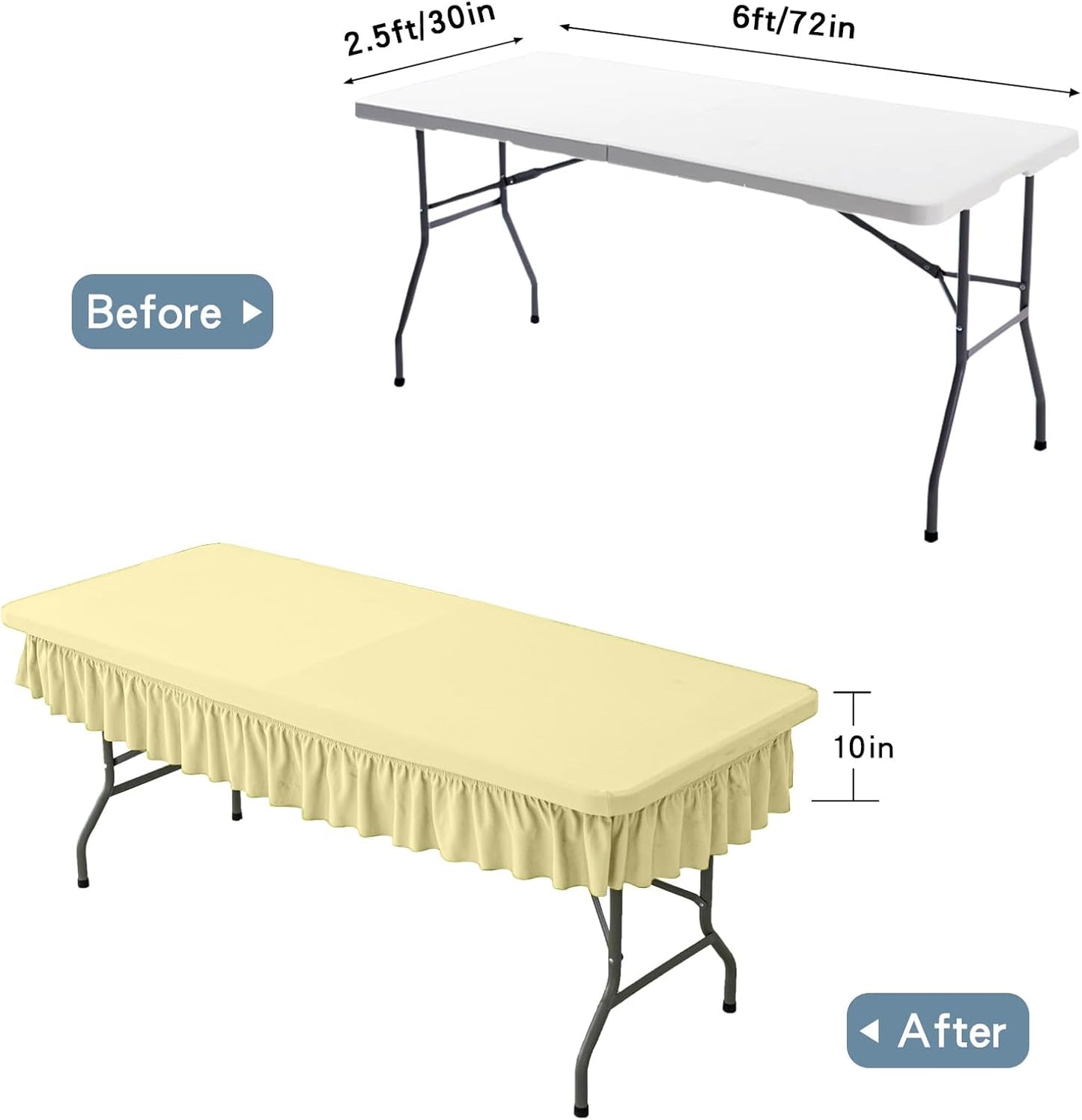 6ft Faint Yellow Stretch Tablecloth for Rectangular Tables - Flared Wrap Design, Waterproof, Wrinkle-Resistant, Washable - Ideal for Weddings, Parties, Banquets & Table Protection