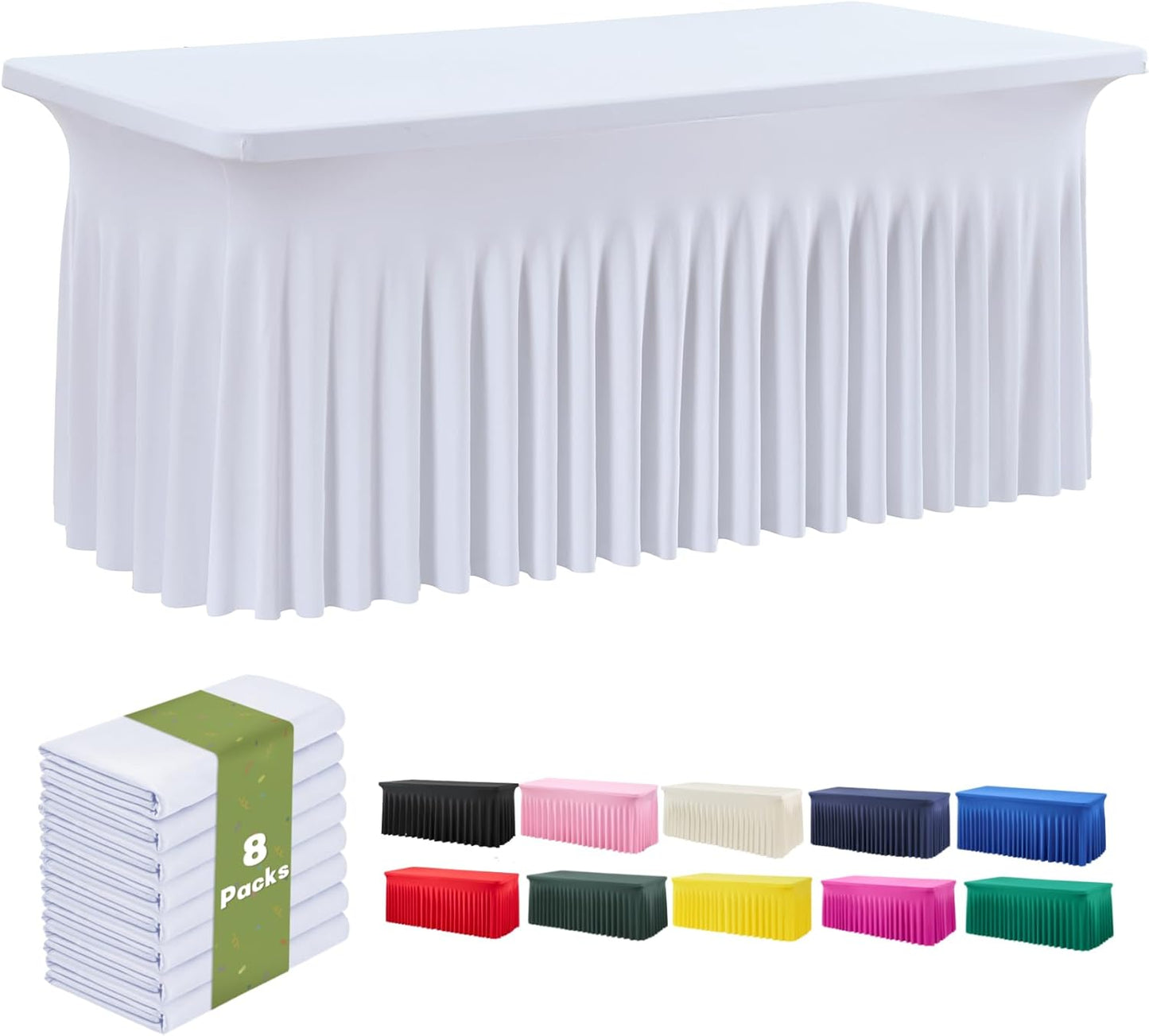 leegleri 8 Pack White Spandex Table Clothes for 6 Foot Rectangle Tables, Wrinkle Free 6ft Fitted Table Cover, Spandex Table Skirt for 6FT Rectangle Tables-for Banquet Weddings Parties