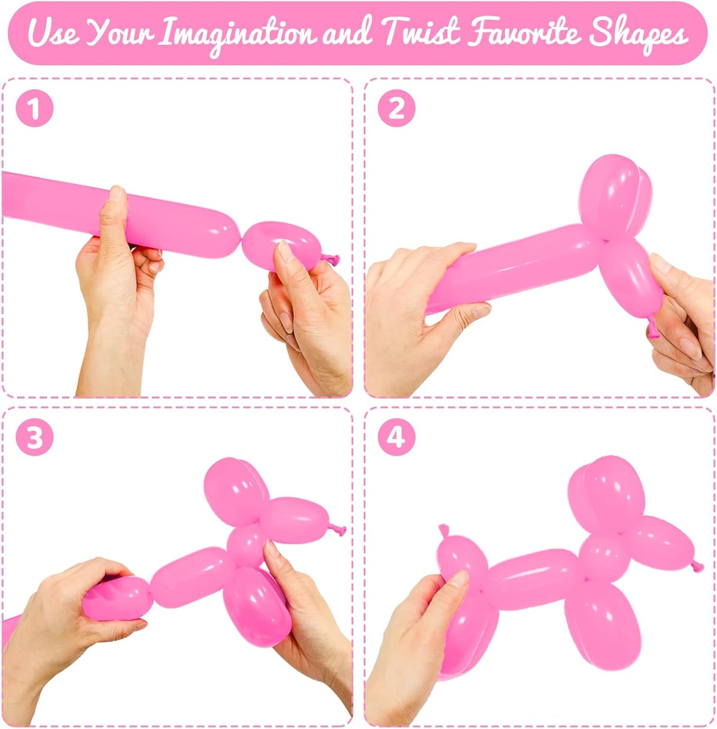 100Pcs Pink 260 Balloons, Long Balloon for Tying Balloon Arch, Long Skinny Balloons for Twisting Ballons Animal balloons Birthday Party Wedding Festival Decorations