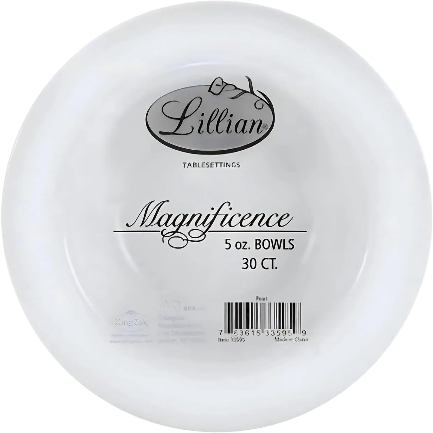 Lillian Tablesettings Premium Quality Heavyweight Plastic Bowls China Like. Wedding and Party Dinnerware Plastic Bowls 5 oz. White/Pearl-Value Pack 30 Count