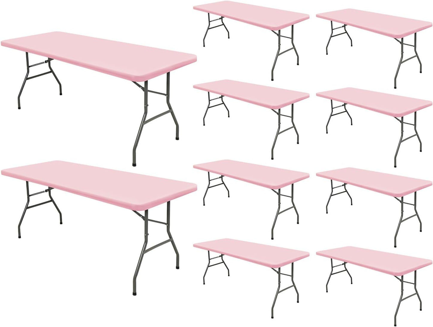 8 Foot Picnic Table Cover Fitted Elastic Tablecloth for Rectangle Tables 10 Pack Waterproof Stretch Washable Folding Indoor Outdoor Spandex Table Cloth Parties Banquet Camping (Pink,30" x 96")