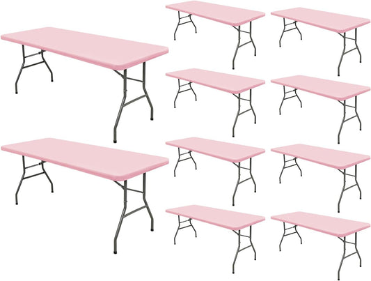 8 Foot Picnic Table Cover Fitted Elastic Tablecloth for Rectangle Tables 10 Pack Waterproof Stretch Washable Folding Indoor Outdoor Spandex Table Cloth Parties Banquet Camping (Pink,30" x 96")