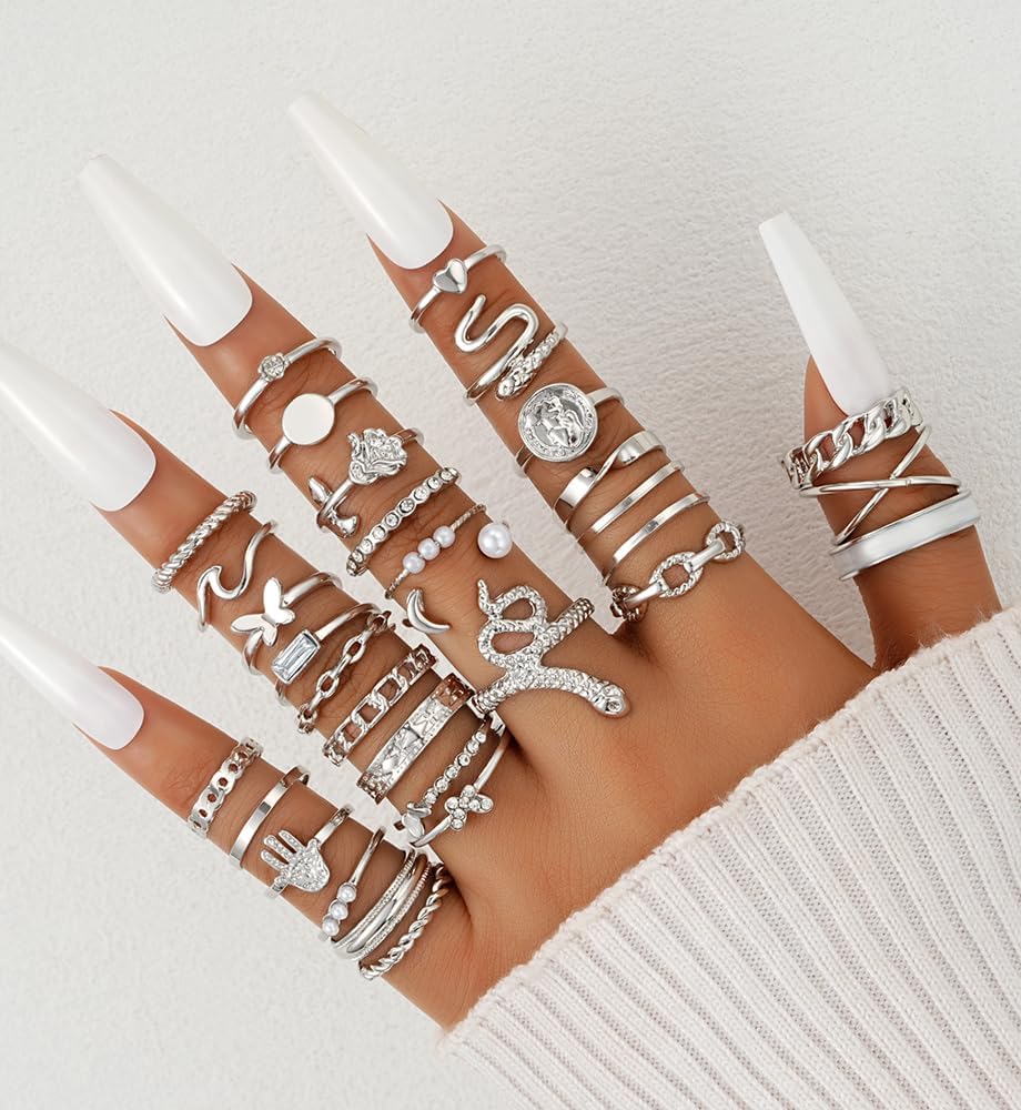 iF YOU 25 Pcs Gold Knuckle Ring Set for Women, Chunky Stackable Finger Midi Rings, Silver Simple Stacking Cute Rings Pack Trendy Stuff Jewelry Gift