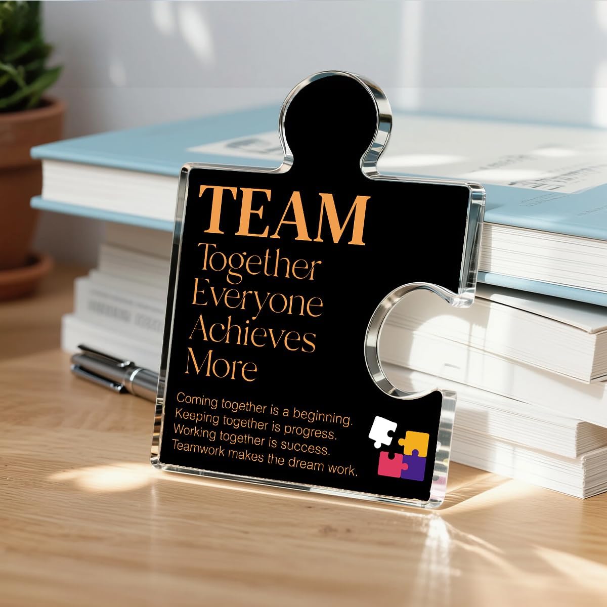 Inspirational Team Gift for Coworkers Colleagues Employees, Teamwork Gifts Team Together Everyone Achieves More Acrylic Puzzle Piece Plaque Office Decor, Black