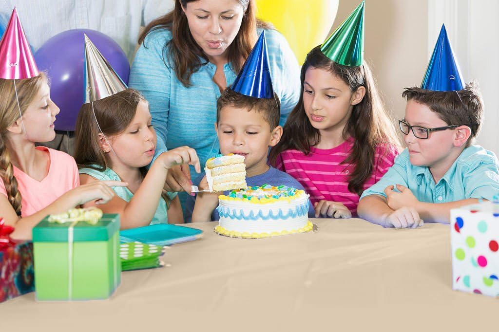 Party Solids 54 Inch X 100 Feet Ivory Plastic Table Cover Roll in A Cut - to - Size Box with Convenient Slide Cutter. Cuts Up to 12 Rectangle 8 Feet Plastic Disposable Tablecloths