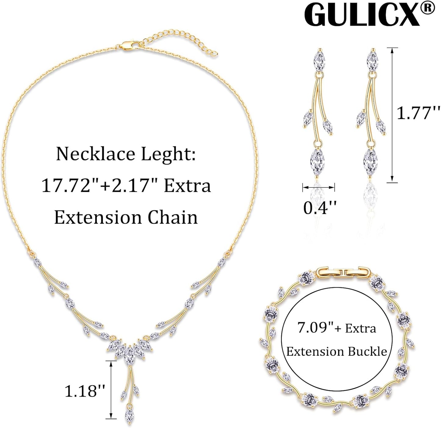 GULICX Jewelry Set for Womens, Rhinestone Necklace and Earrings Bracelet Set, Wedding Party Prom Jewelry Set for Brides Bridesmaid