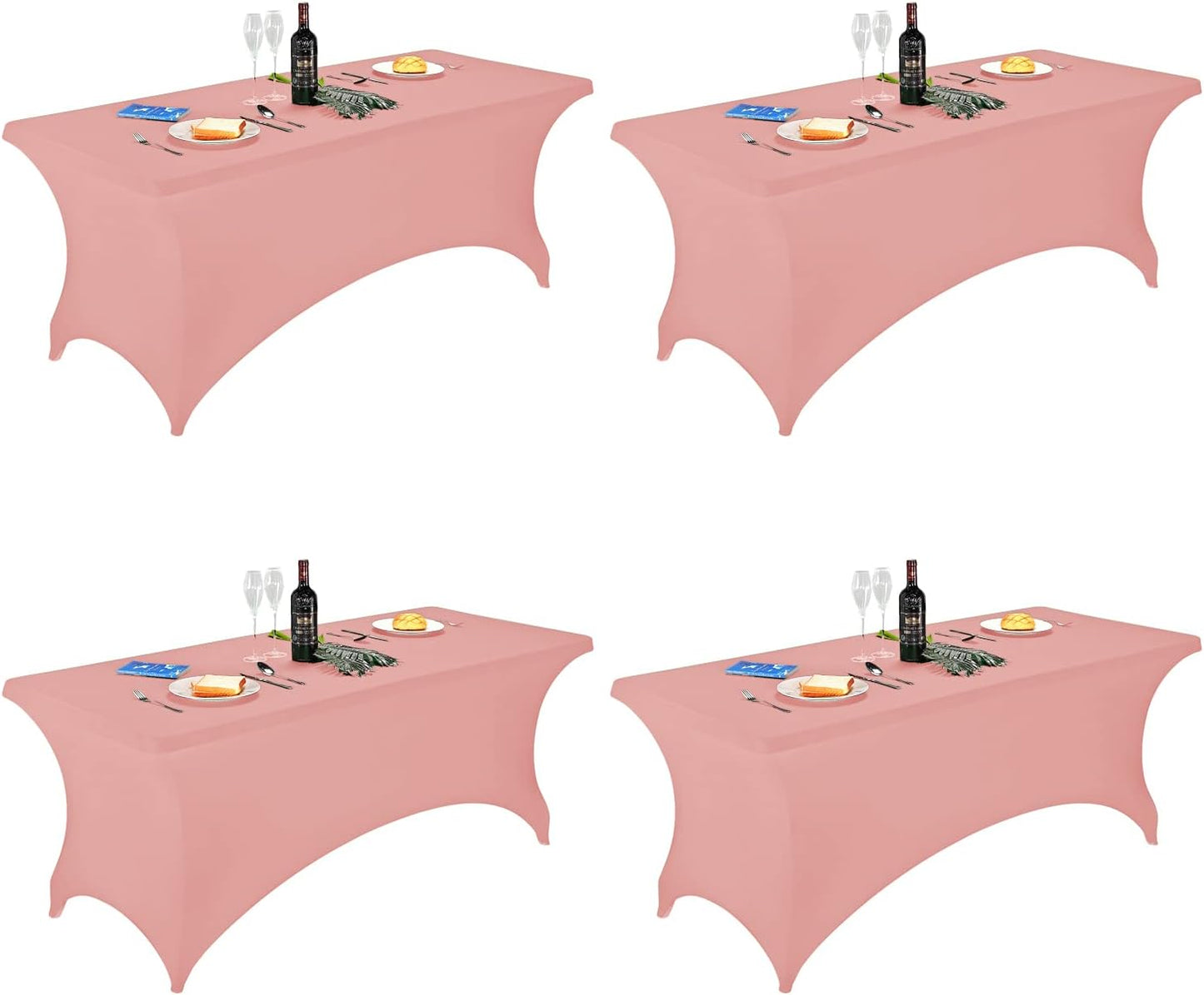 FORLIFE Spandex Table Covers - 4 Pack Fitted Tablecloths, Stretch Patio Covers, Universal for 6ft Rectangular Tables, Wedding, Banquet, Party (Dusty Rose)