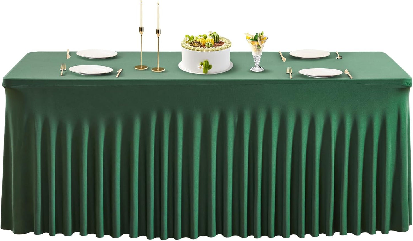 PARTISKY Hunter Green Spandex Tablecloth for 4ft Rectangle Tables, Stretchable Table Cover Skirt for Folding Tables Weddings Parties Banquets Events Trade Shows and Dessert Table