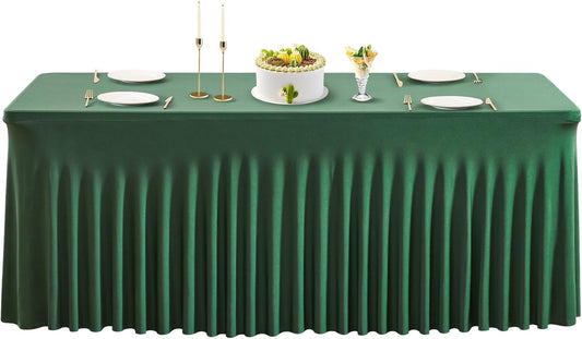 PARTISKY Hunter Green Spandex Tablecloth for 4ft Rectangle Tables, Stretchable Table Cover Skirt for Folding Tables Weddings Parties Banquets Events Trade Shows and Dessert Table