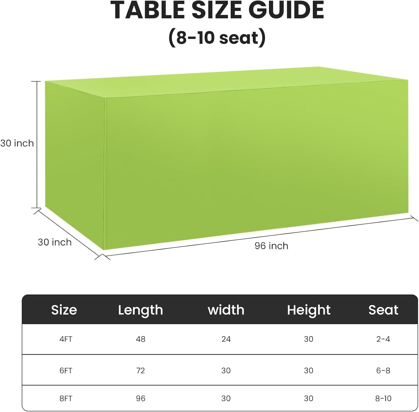 2 Pack Fitted Tablecloth for 8 Foot Rectangle 96 x 30 Inch Apple Green Table Covers Water Resistant Polyester Cloth for Folding, Parties,Display, Trade Show (Apple Green)