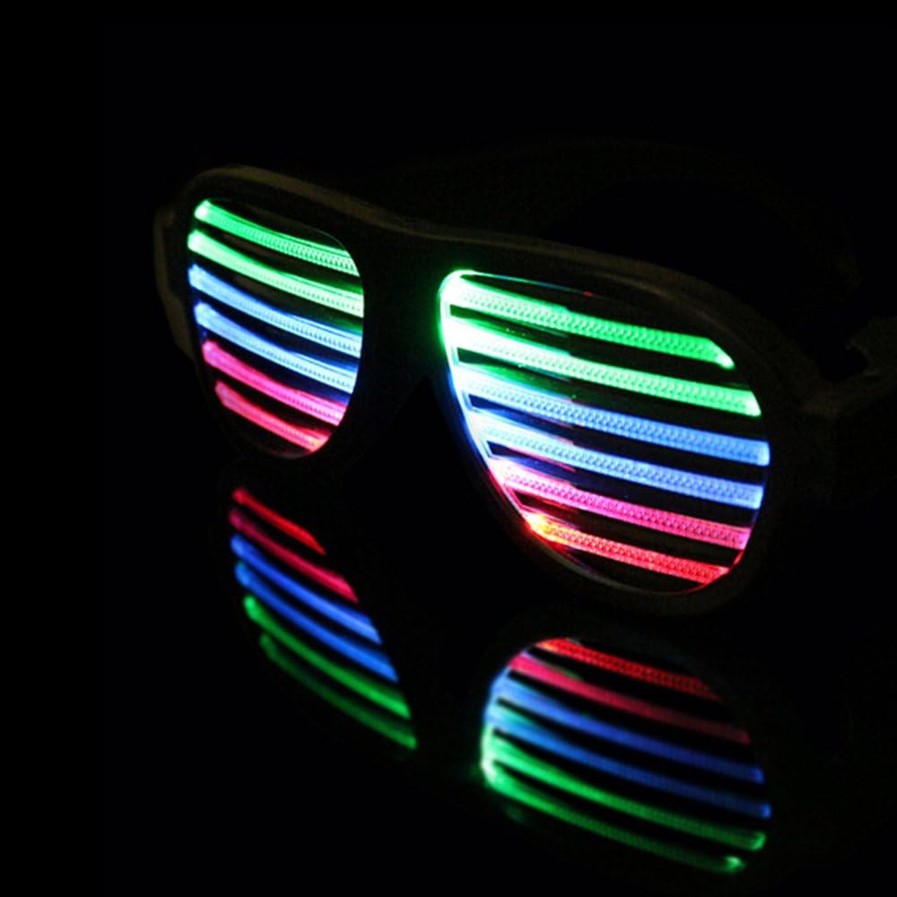 GS GLOWSEEN Light Up Shutter Glasses Sound Reactive - USB Rechargeable Rave Glasses - Black