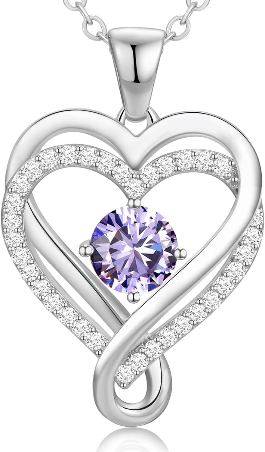 18K Rose Gold Infinity Love Heart Birthstone Necklace for Women Wife, Anniversary for Women Wife Birthday Gift for Her Girlfriend Mom Daughters, I Love You Women's Jewelry S925 Sterling Silver