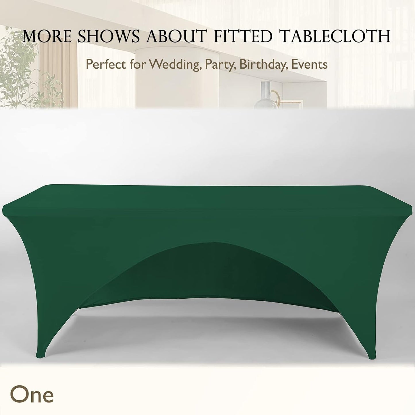 Spandex Table Cover 8 ft. Fitted Polyester Tablecloth Stretch Table Cover Table Topper Open Back - Emerald Green