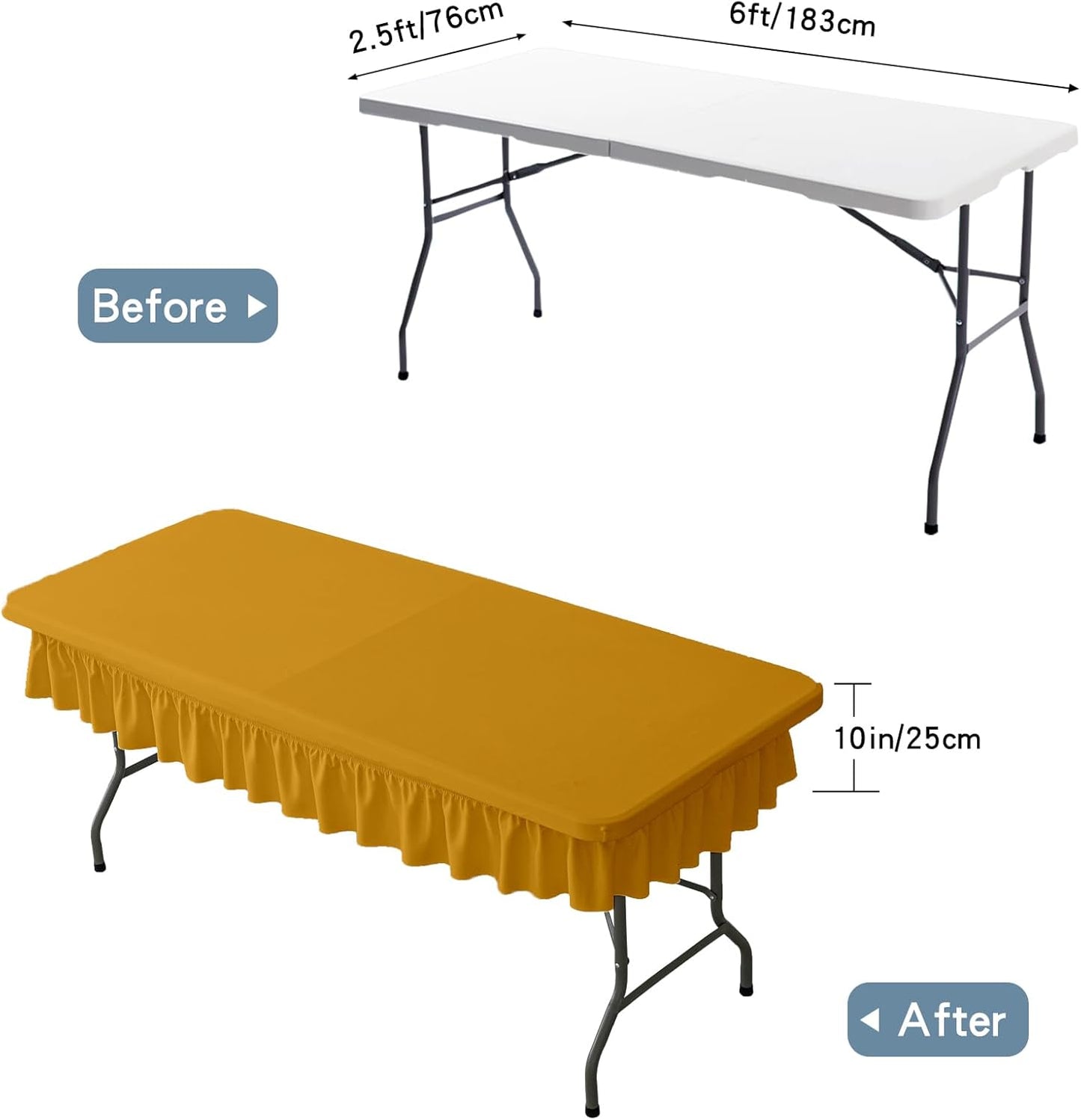 6ft Golden Yellow Stretch Tablecloth for Rectangular Tables - Flared Wrap Design, Waterproof, Wrinkle-Resistant, Washable - Ideal for Weddings, Parties, Banquets & Table Protection