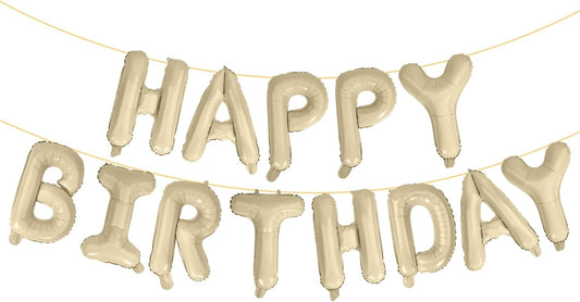 LIOZEOKUN Happy Birthday Balloon Letters 16 inch Mylar Foil Birthday Balloons Banner Sign for Birthday Party Decorations Supplies (Cream)