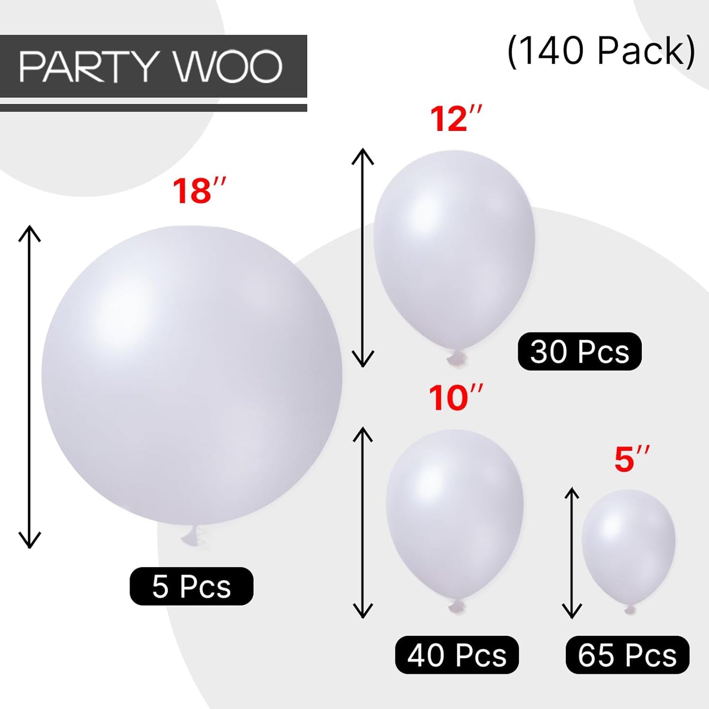 PartyWoo Pearl White Balloons 140pcs Different Sizes Pack of 18 12 10 5 Inch Metallic White Latex Balloon Arch Kit Garland for Wedding Graduation Baby Shower Birthday Party Decorations White-Z30