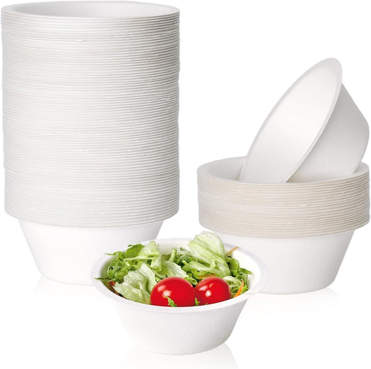 ECOLipak 150 Pack Compostable Paper Bowls, 8 oz Heavy-Duty Disposable Biodegradable Soup Bowls Made of Natural Bagasse, Suitable for Salad, Dessert, Milk, Cereals